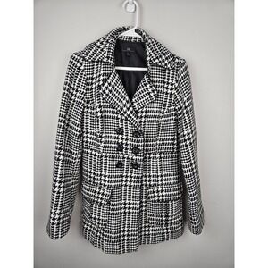 IZ‎ Byer California Women Black White Houndstooth Double Breasted Peacoat Size L
